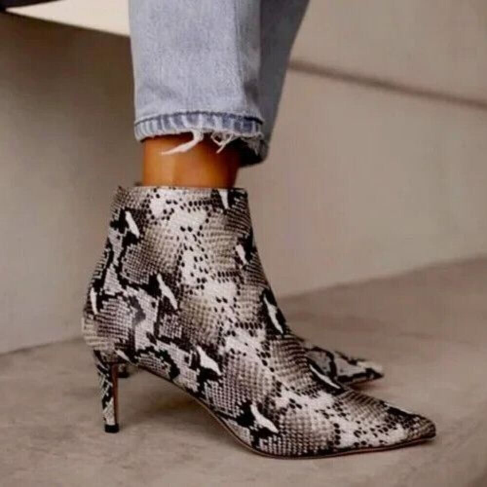 TONY BIANCO Elia Gessy Ankle Boots Size 6M Leather Snake Print 2.5" Heel